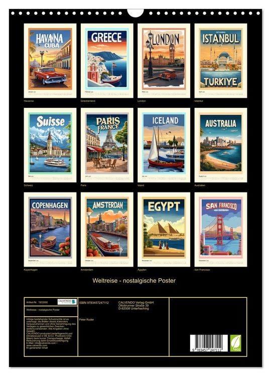 Produktbild: Weltreise - nostalgische Poster (Wandkalender 2026 DIN A3 hoch), CALVENDO Monatskalender