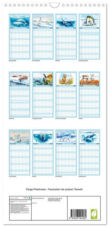 Produktbild: Familienplaner 2026 - Eisige Polarkreise - Faszination der polaren Tierwelt mit 5 Spalten (Wandkalender, 21 x 45 cm) CALVENDO