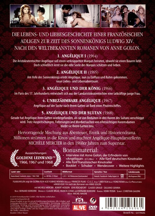 Produktbild: Ang&eacute;lique I-V - Gesamtedition (Alle 5 Filme - Digital remastered) (Filmjuwelen) [3 DVDs]