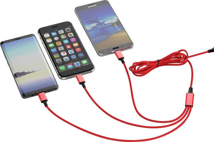 Produktbild: Smrter USB-Ladekabel USB 2.0 USB-A Stecker, USB-C&reg; Stecker, Apple Lightning Stecker, USB-Micro-B Stecker 1.20 m Rot SMRTER_HYDRA_ULT_RD