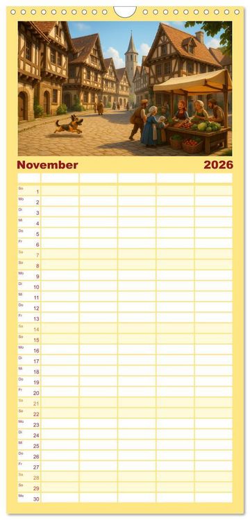Produktbild: Familienplaner 2026 - Farbenfrohes Mittelalter mit 5 Spalten (Wandkalender, 21 x 45 cm) CALVENDO
