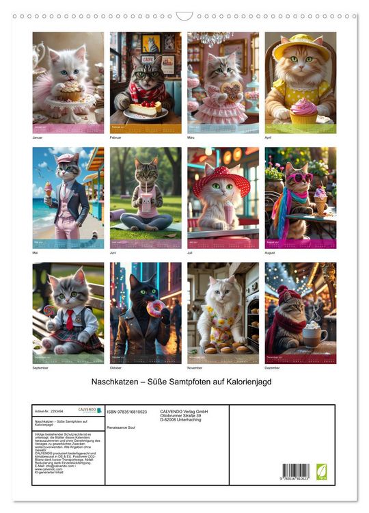 Produktbild: Naschkatzen &ndash; S&uuml;&szlig;e Samtpfoten auf Kalorienjagd (Wandkalender 2027 DIN A2 hoch), CALVENDO Monatskalender