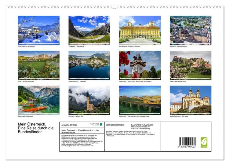 Produktbild: Mein &Ouml;sterreich. Eine Reise durch die Bundesl&auml;nder (hochwertiger Premium Wandkalender 2026 DIN A2 quer), Kunstdruck in Hochglanz