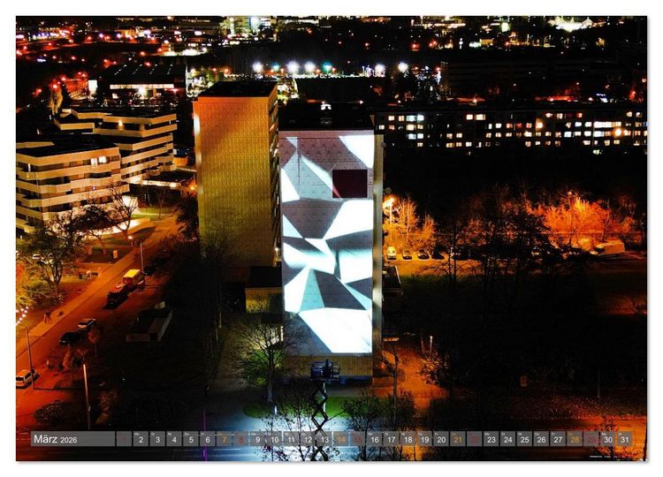 Produktbild: HALLE AN DER SAALE NACHTFLUG (Wandkalender 2026 DIN A3 quer), CALVENDO Monatskalender