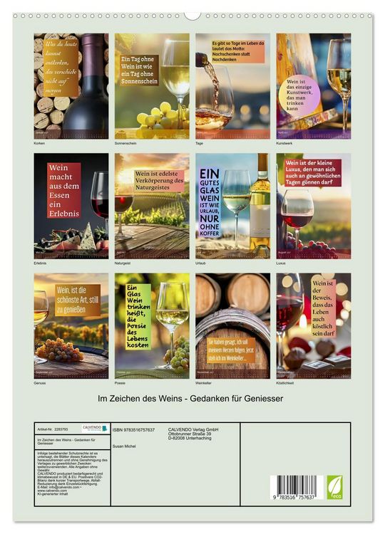 Produktbild: Im Zeichen des Weins - Gedanken f&uuml;r Geniesser (hochwertiger Premium Wandkalender 2027 DIN A2 hoch), Kunstdruck in Hochglanz