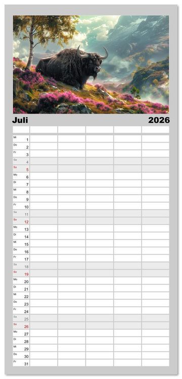 Produktbild: Familienplaner 2026 - Wilde Rinder mit 5 Spalten (Wandkalender, 21 x 45 cm) CALVENDO
