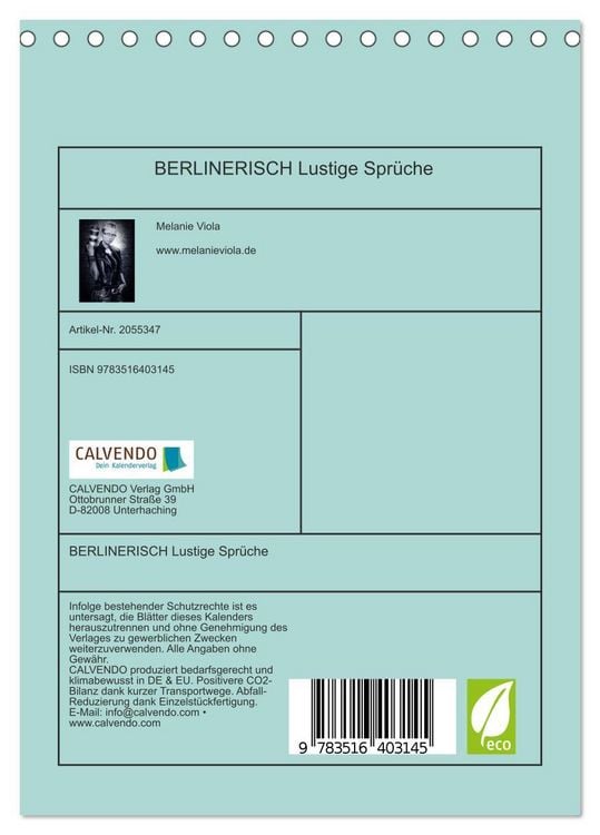 Produktbild: BERLINERISCH Lustige Spr&uuml;che (Tischkalender 2026 DIN A5 hoch), CALVENDO Monatskalender