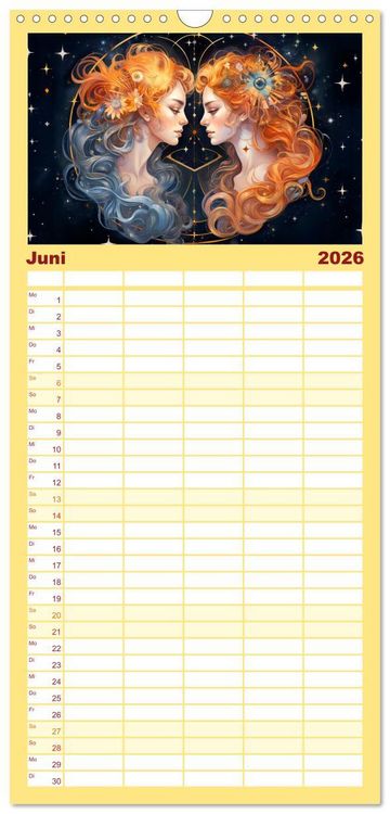 Produktbild: Familienplaner 2026 - Sternzeichen-Kalender - Galaktische Portr&auml;ts mit Datum mit 5 Spalten (Wandkalender, 21 x 45 cm) CALVENDO