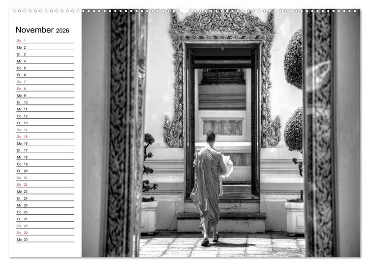 Produktbild: Bangkok Impressionen in Schwarz Wei&szlig; (hochwertiger Premium Wandkalender 2026 DIN A2 quer), Kunstdruck in Hochglanz