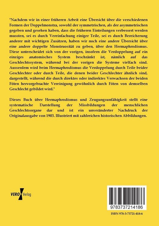 Produktbild: Hermaphrodismus und Zeugungsunf&auml;higkeit