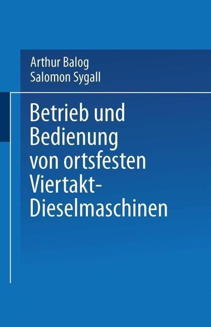 Produktbild: Betrieb und Bedienung von ortsfesten Viertakt-Dieselmaschinen