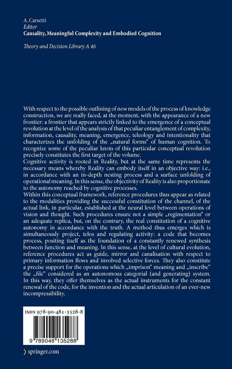 Produktbild: Causality, Meaningful Complexity and Embodied Cognition