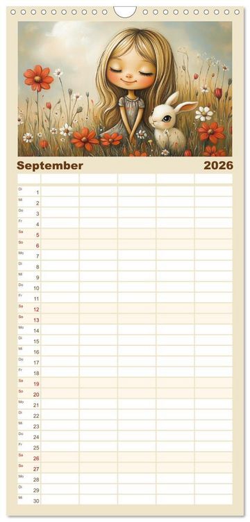 Produktbild: Familienplaner 2026 - M&auml;dchentr&auml;ume. S&uuml;&szlig;e Momente auf bl&uuml;henden Wiesen mit 5 Spalten (Wandkalender, 21 x 45 cm) CALVENDO