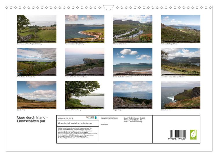 Produktbild: Quer durch Irland - Landschaften pur (Wandkalender 2026 DIN A3 quer), CALVENDO Monatskalender