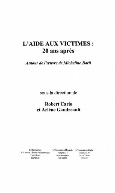 Produktbild: Aide aux victimes: 20 ans apres