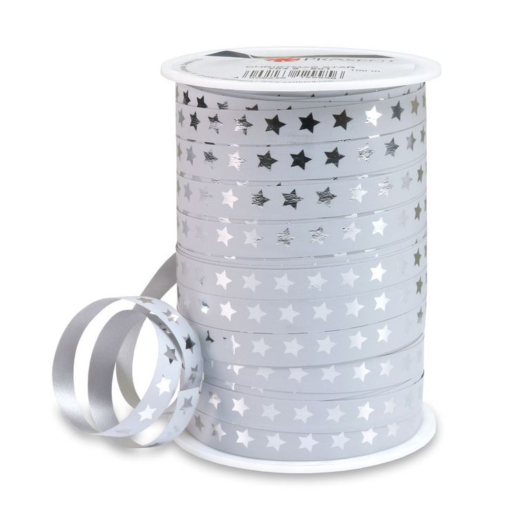 Produktbild: PR&Auml;SENT Geschenkband Christmas Star, weiss/silber