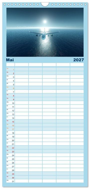 Produktbild: Familienplaner 2027 - Flugzeugkalender - Die sch&ouml;nsten Passagiermaschinen mit 5 Spalten (Wandkalender, 21 x 45 cm) CALVENDO