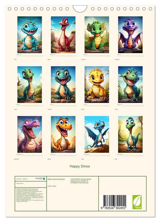Produktbild: Happy Dinos (Wandkalender 2026 DIN A4 hoch), CALVENDO Monatskalender