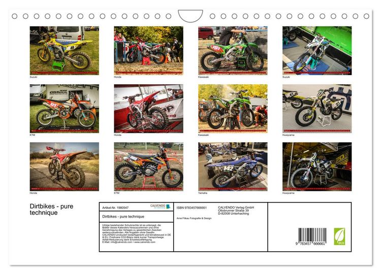 Produktbild: Dirtbikes - pure technique (Wandkalender 2026 DIN A4 quer), CALVENDO Monatskalender