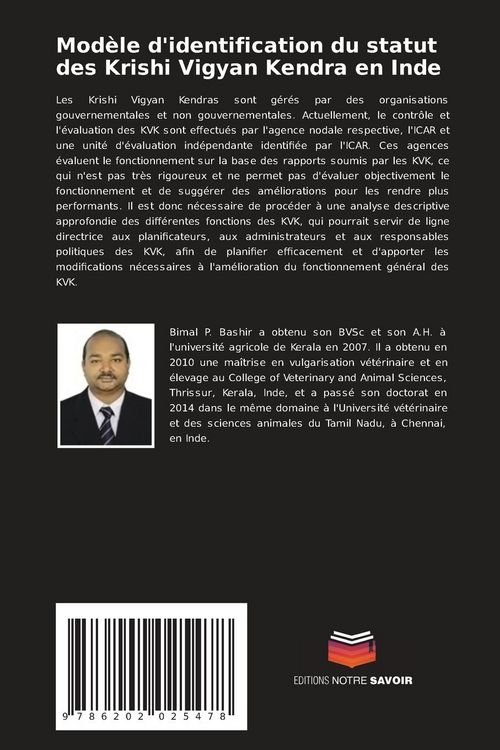 Produktbild: Mod&egrave;le d'identification du statut des Krishi Vigyan Kendra en Inde