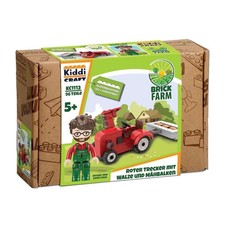 Produktbild: Kiddicraft KC1113 Roter Trecker mit Walze und M&auml;hbalken