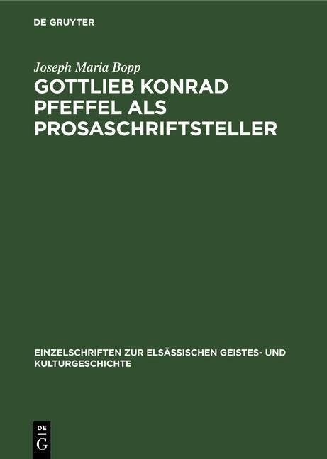 Produktbild: Gottlieb Konrad Pfeffel als Prosaschriftsteller