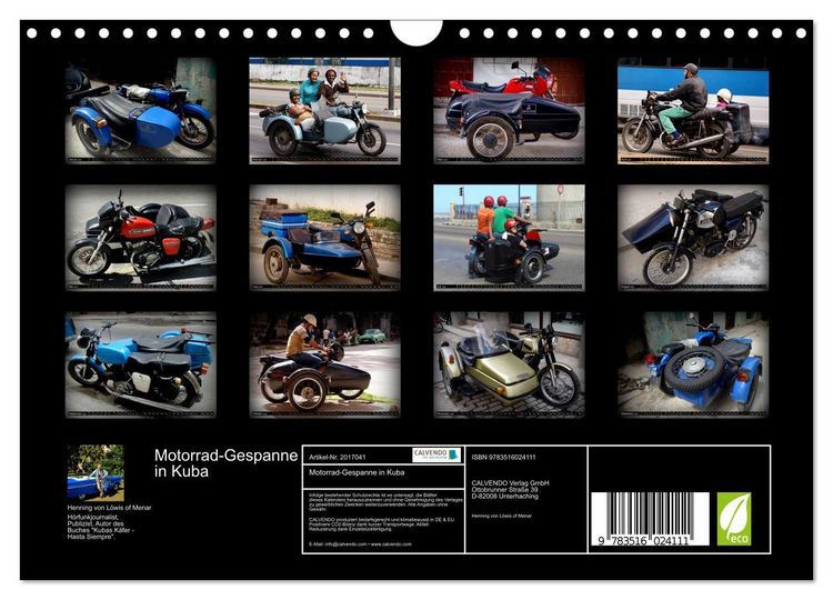 Produktbild: Motorrad-Gespanne in Kuba (Wandkalender 2026 DIN A4 quer), CALVENDO Monatskalender