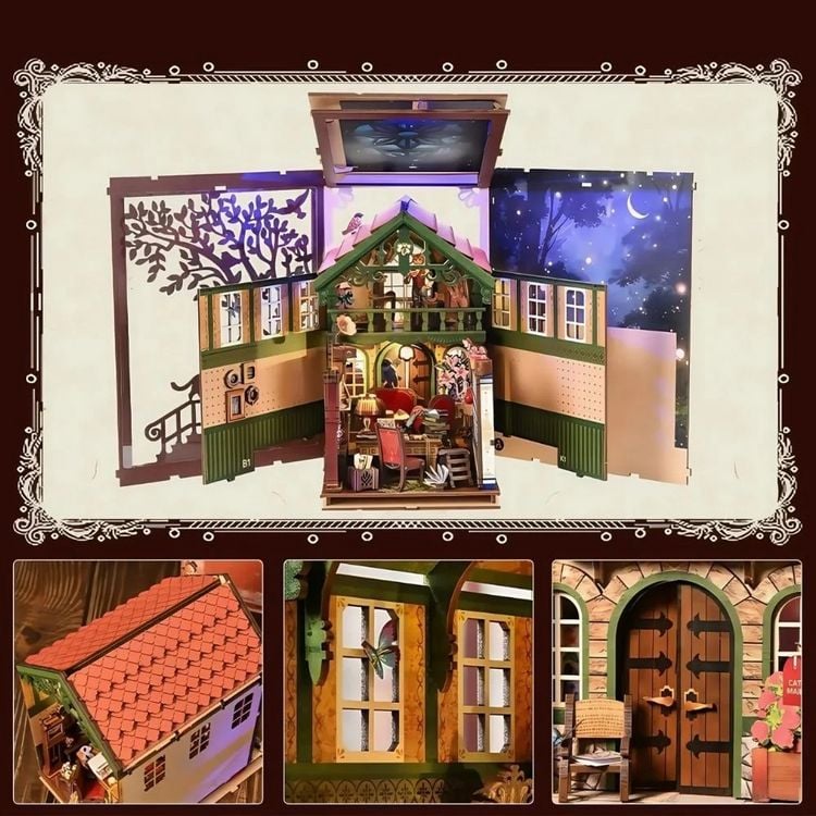 Produktbild: FiguredArt SL09 - DIY Book Nook, Katzenangelegenheiten B&uuml;ro, Puzzle 246 Teile, Miniatur-Diorama