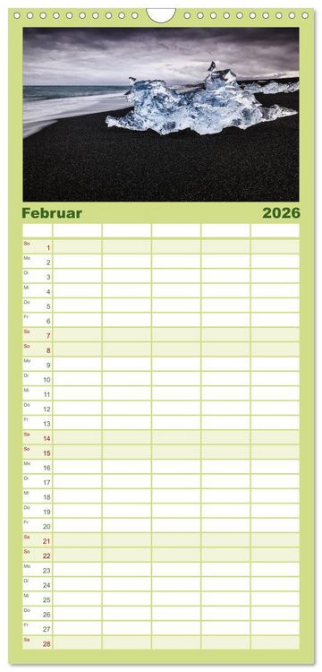 Produktbild: Familienplaner 2026 - Island - Spektakul&auml;re Landschaft aus Feuer, Wasser und Eis mit 5 Spalten (Wandkalender, 21 x 45 cm) CALVENDO