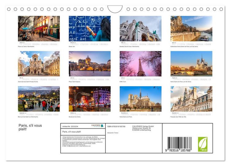 Produktbild: Paris, s'il vous pla&icirc;t! (Wandkalender 2026 DIN A4 quer), CALVENDO Monatskalender