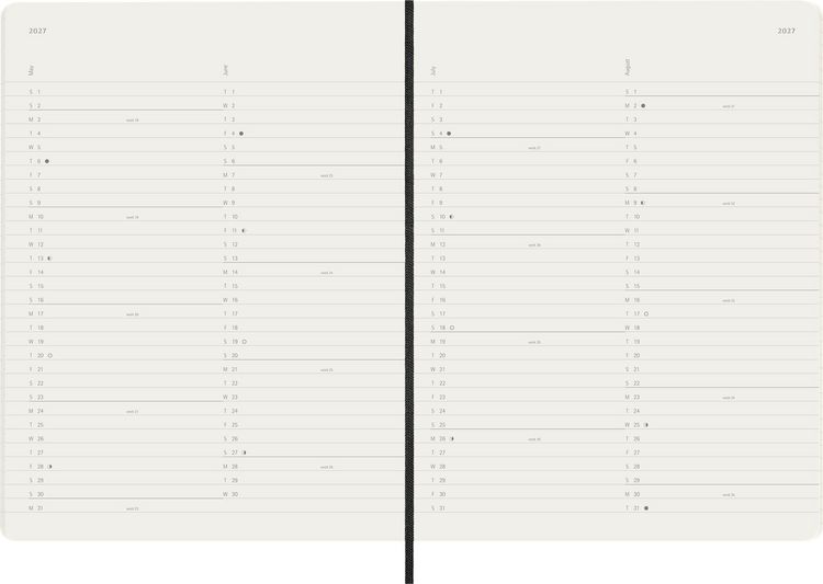 Produktbild: Moleskine 12 Monate Monatsnotizkalender 2027, XL, 1 Mo = 2 Seiten, Linierte Seiten, Weicher Einband, Schwarz