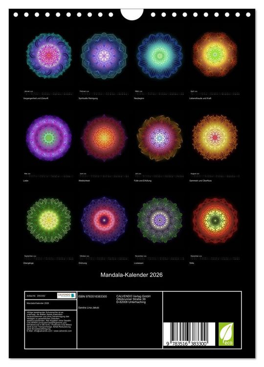 Produktbild: Mandala-Kalender 2026 (Wandkalender 2026 DIN A4 hoch), CALVENDO Monatskalender