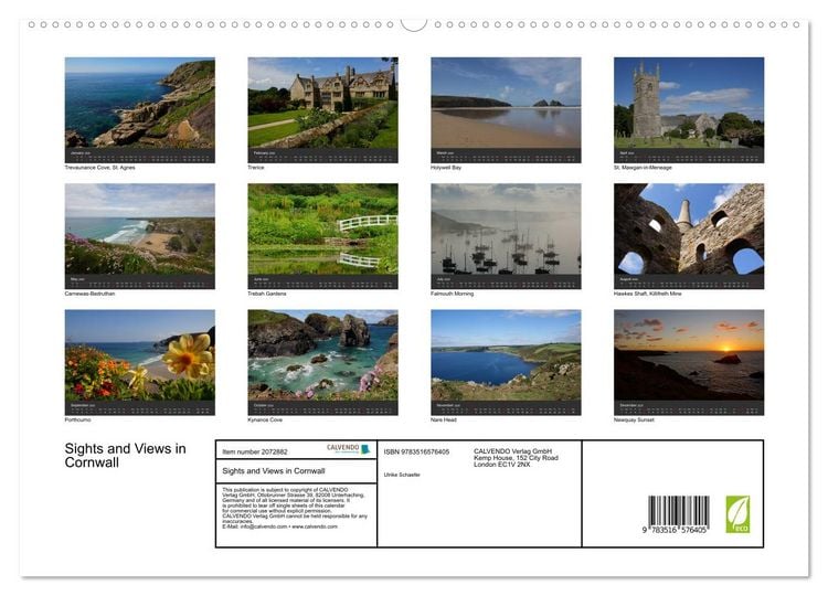 Produktbild: Sights and Views in Cornwall (High Quality Premium Wall Calendar 2026 DIN A2 landscape),CALVENDO 12 Month Wall Calendar