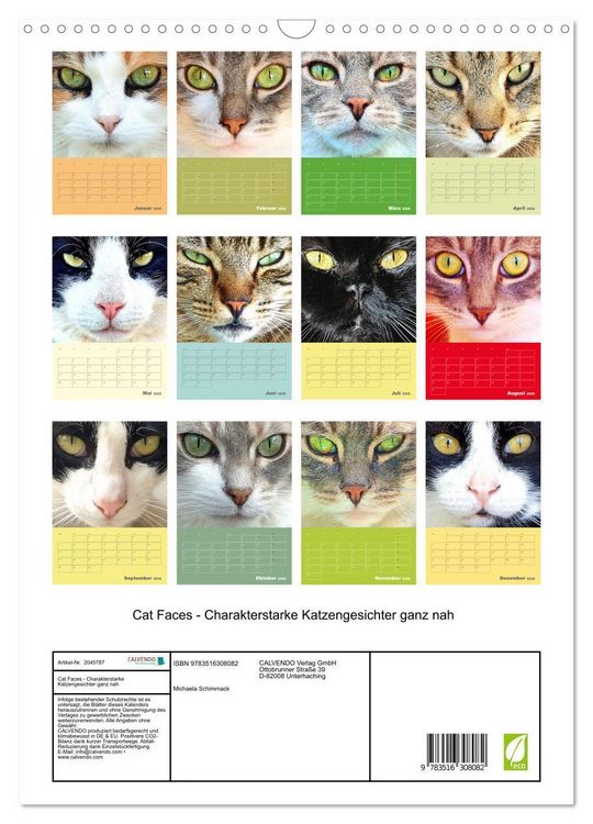 Produktbild: Cat Faces - Charakterstarke Katzengesichter ganz nah (Wandkalender 2026 DIN A3 hoch), CALVENDO Monatskalender