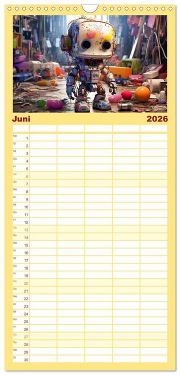 Produktbild: Familienplaner 2026 - Die Welt der kleinen Robots mit 5 Spalten (Wandkalender, 21 x 45 cm) CALVENDO