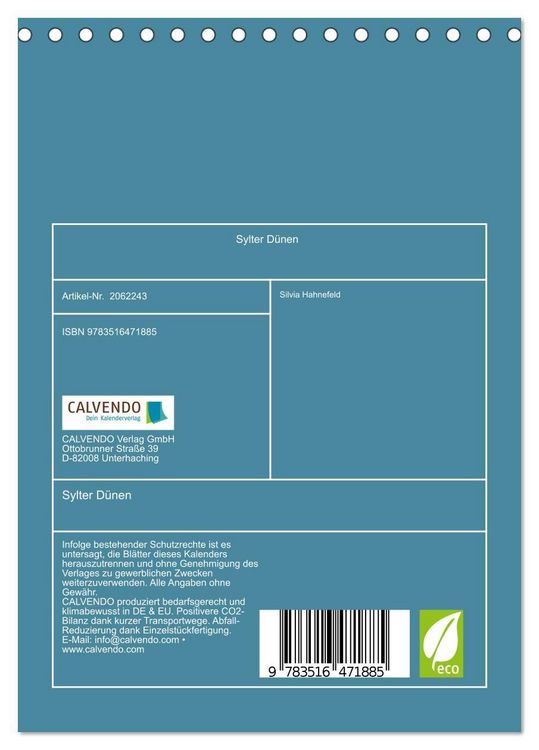 Produktbild: Sylter D&uuml;nen (Tischkalender 2026 DIN A5 hoch), CALVENDO Monatskalender