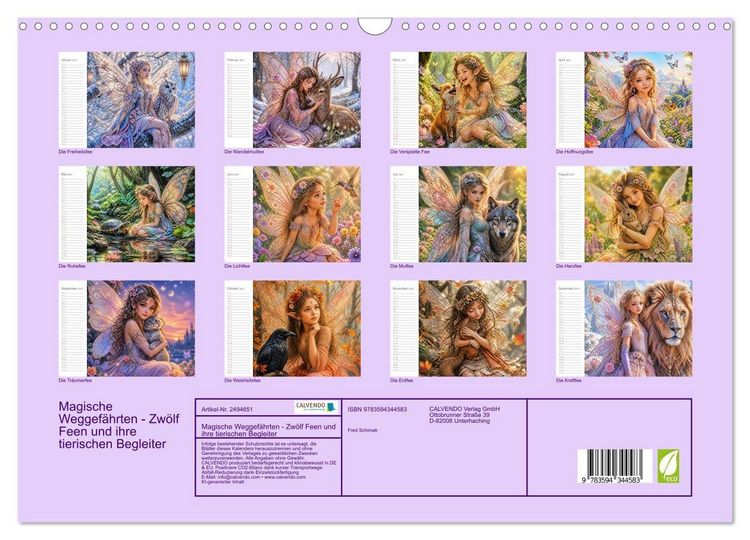 Produktbild: Magische Weggef&auml;hrten - Zw&ouml;lf Feen und ihre tierischen Begleiter (Wandkalender 2027 DIN A3 quer), CALVENDO Monatskalender