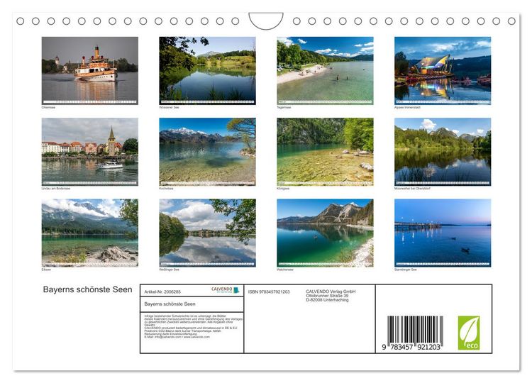 Produktbild: Bayerns sch&ouml;nste Seen (Wandkalender 2026 DIN A4 quer), CALVENDO Monatskalender