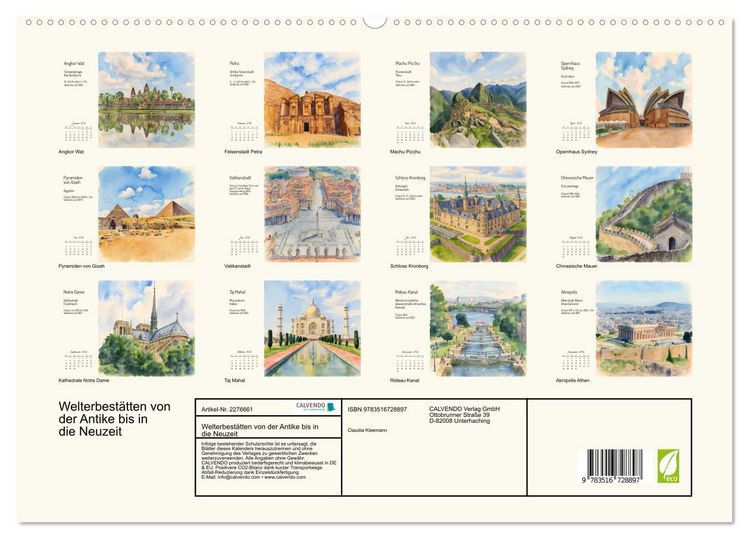 Produktbild: Welterbest&auml;tten von der Antike bis in die Neuzeit (hochwertiger Premium Wandkalender 2026 DIN A2 quer), Kunstdruck in Hochglanz