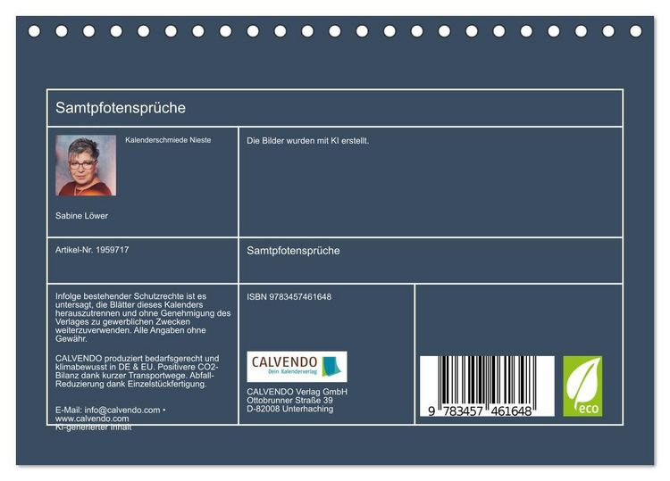 Produktbild: Samtpfotenspr&uuml;che (Tischkalender 2026 DIN A5 quer), CALVENDO Monatskalender