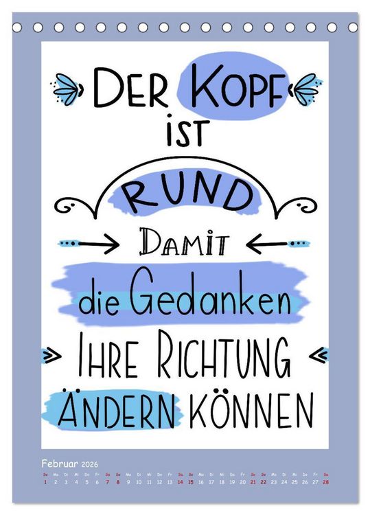 Produktbild: Nachgedacht-Spr&uuml;che und Zitate (Tischkalender 2026 DIN A5 hoch), CALVENDO Monatskalender