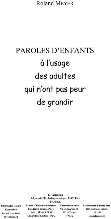Produktbild: Paroles d'enfants a l'usage des adultes