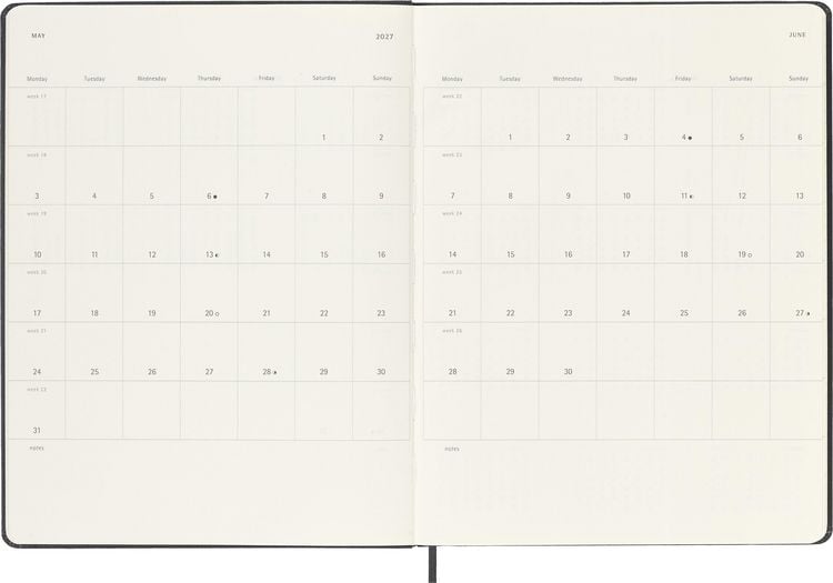 Produktbild: Moleskine 18 Monate Wochen Notizkalender 2026/2027, XL, 1 Wo = 1 Seite, Rechts linierte Seite, Fester Einband, Schwarz