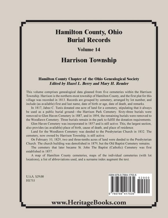 Produktbild: Hamilton County, Ohio Burial Records, Volume 14