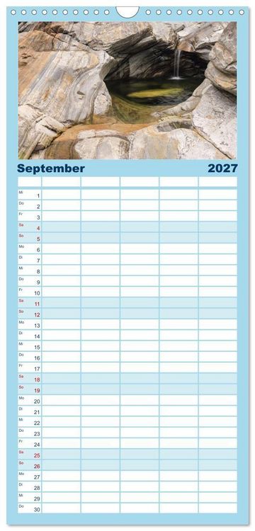 Produktbild: Familienplaner 2027 - Farben und Formen der Verzasca mit 5 Spalten (Wandkalender, 21 x 45 cm) CALVENDO