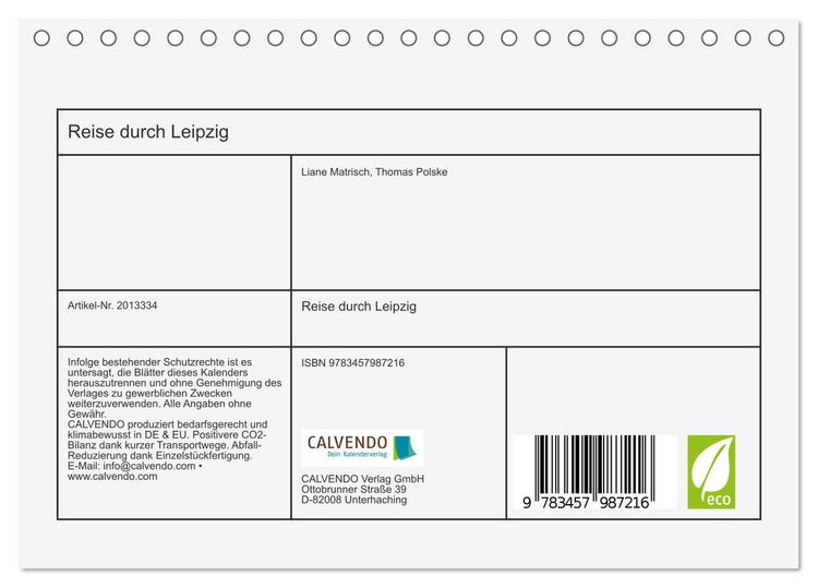 Produktbild: Reise durch Leipzig (Tischkalender 2026 DIN A5 quer), CALVENDO Monatskalender