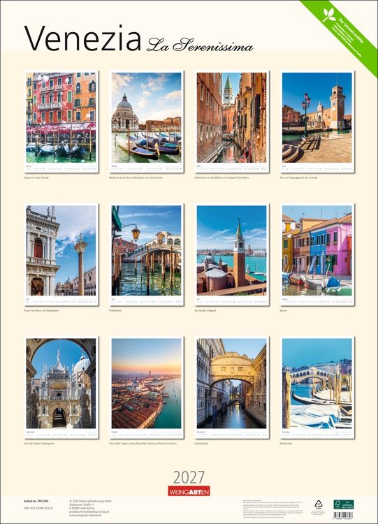 Produktbild: Venezia Kalender 2027 - La Serenissima