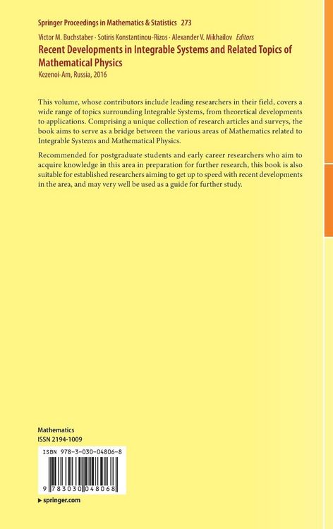 Produktbild: Recent Developments in Integrable Systems and Related Topics of Mathematical Physics