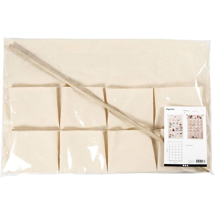Produktbild: Creativ Company Wohndekoration mit Stoff Organizer-Taschen zum Aufh&auml;ngen, Hellnatur, H 93 cm, B 60 cm, 1 Stk