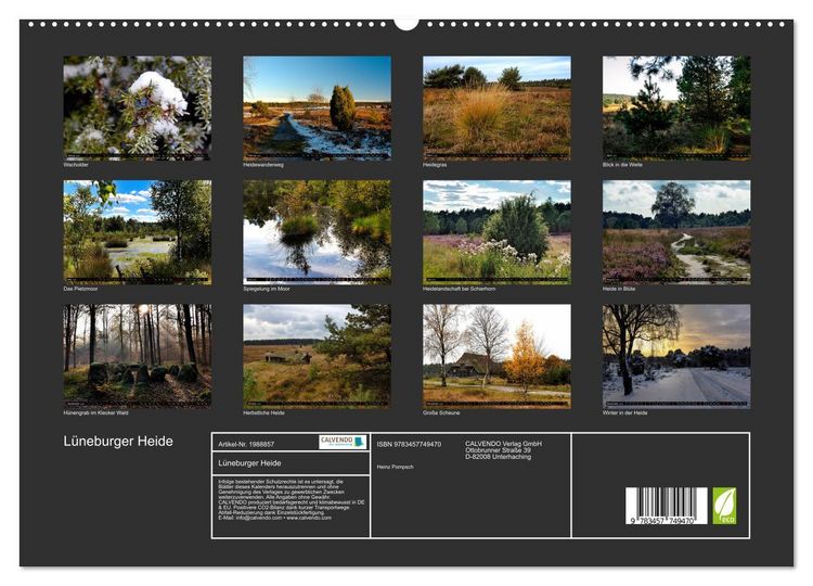 Produktbild: L&uuml;neburger Heide (hochwertiger Premium Wandkalender 2026 DIN A2 quer), Kunstdruck in Hochglanz